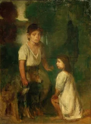 Deux enfants avec un chien